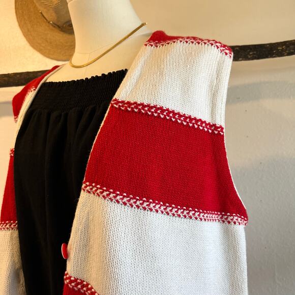 Liz Claiborne Red & White Chunky Cotton Knit Sweater Long Vest Size Medium - Picture 2 of 12